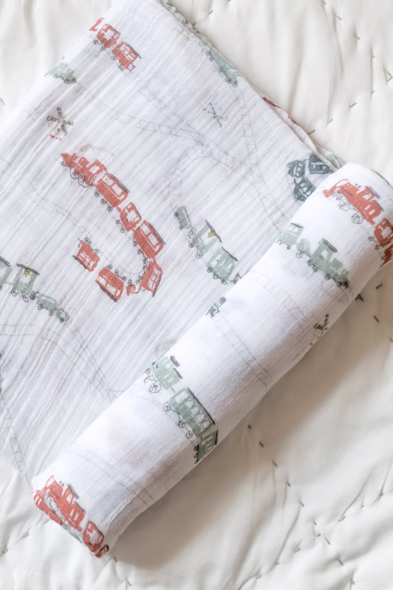 Organic Cotton Muslin Swaddle - Locomotive - Image 5