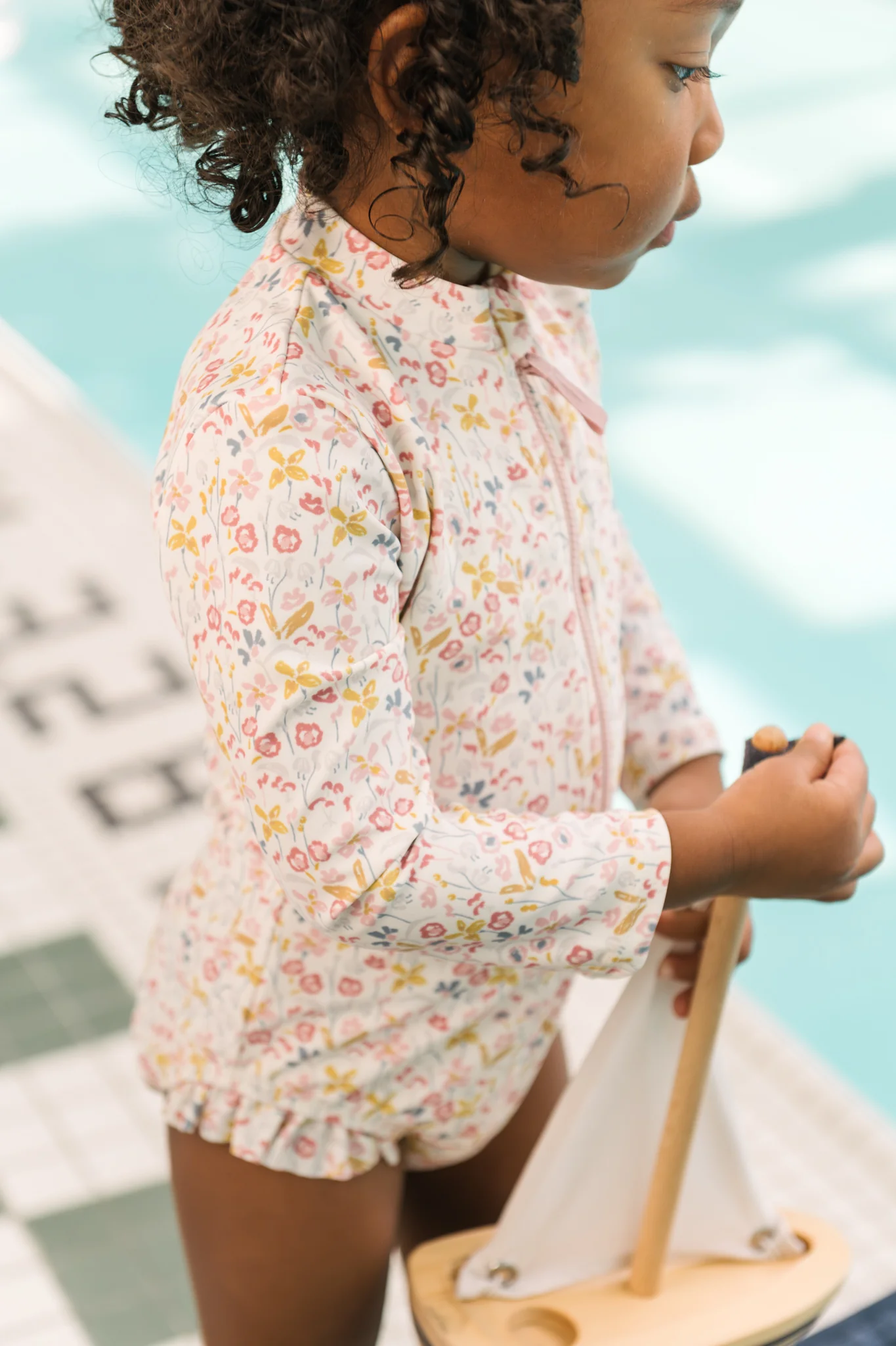 Swim Long Sleeve Hip Ruffle One-Piece - Floret - Image 8