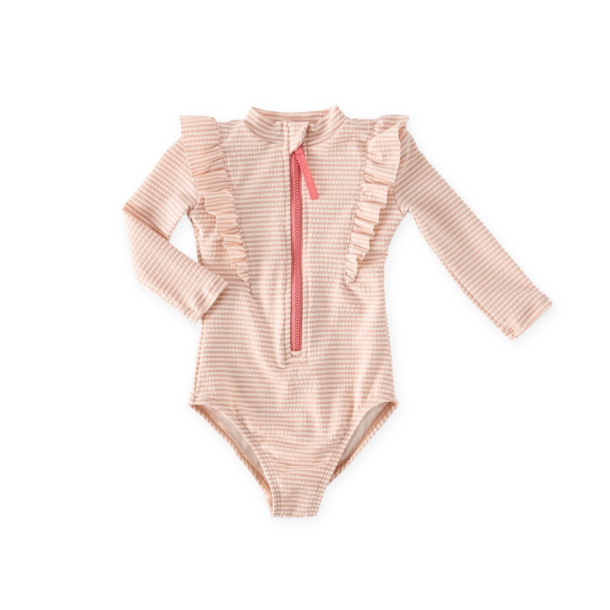 Swim Long Sleeve Ruffle One-Piece - Seersucker Peony
