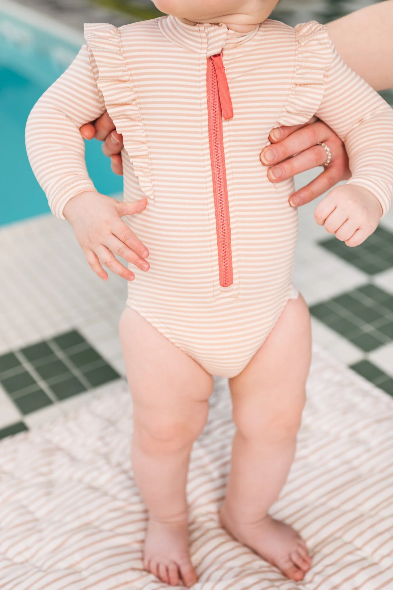 Swim Long Sleeve Ruffle One-Piece - Seersucker Peony - Image 2