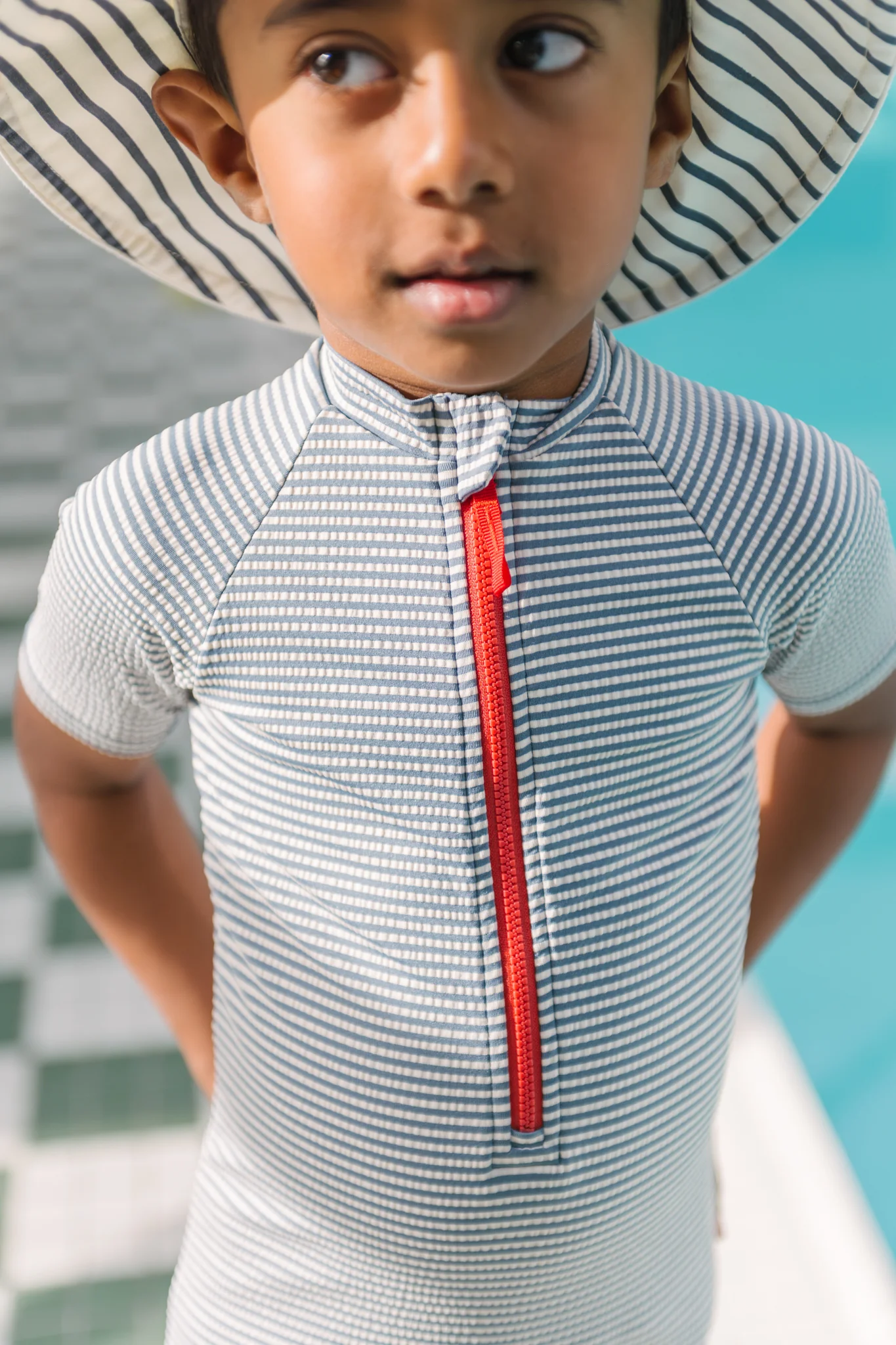Swim Short Sleeve One-Piece - Seersucker Ink - Image 5
