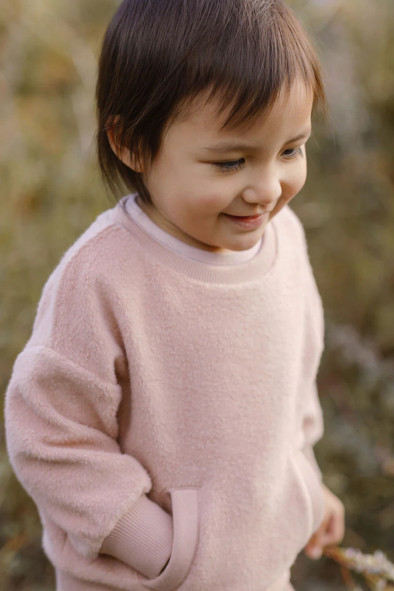 Teddy Fleece Dropped Shoulder Sweatshirt - Rose Pink - Image 2
