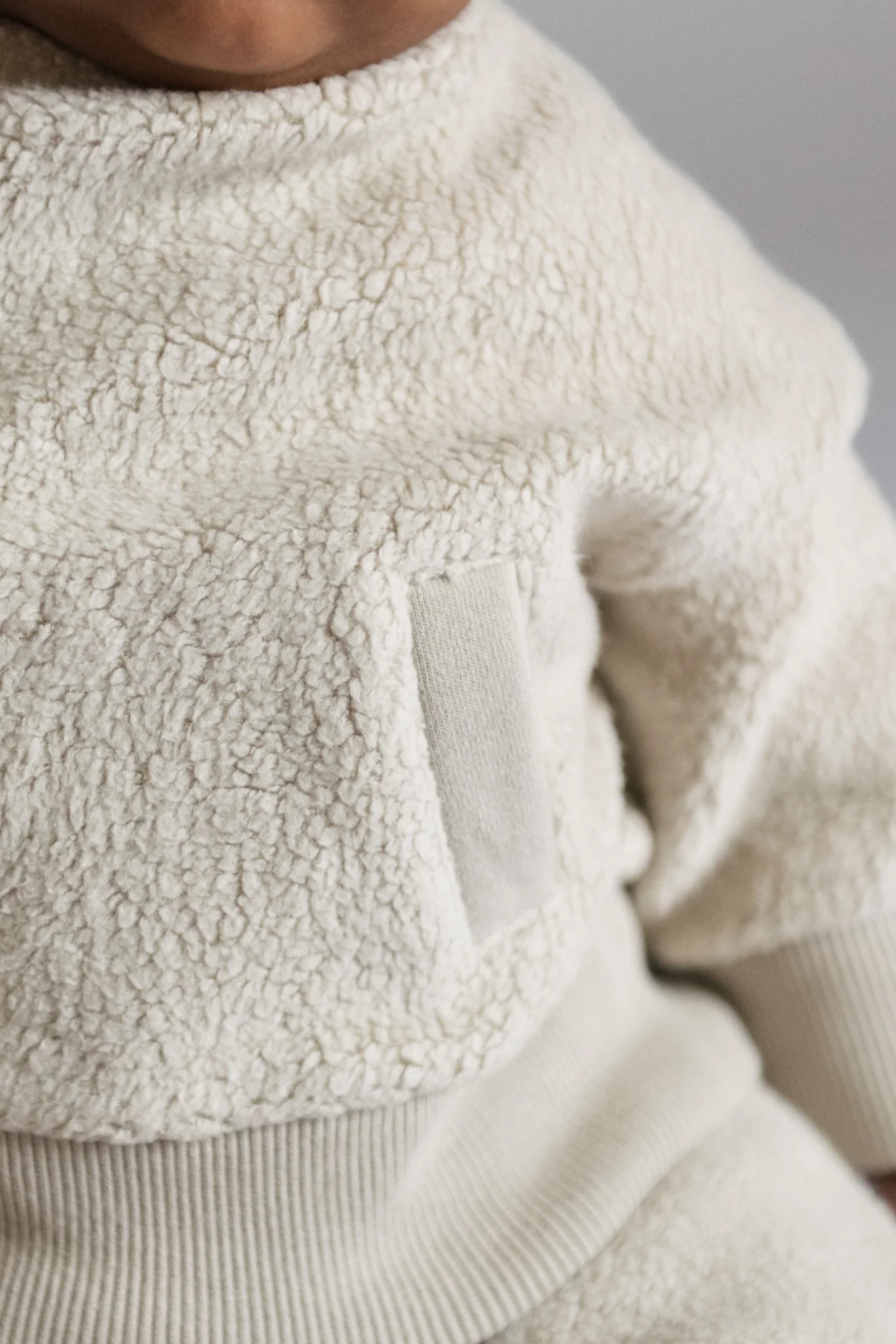 Teddy Fleece Dropped Shoulder Sweatshirt - Stone - Image 3