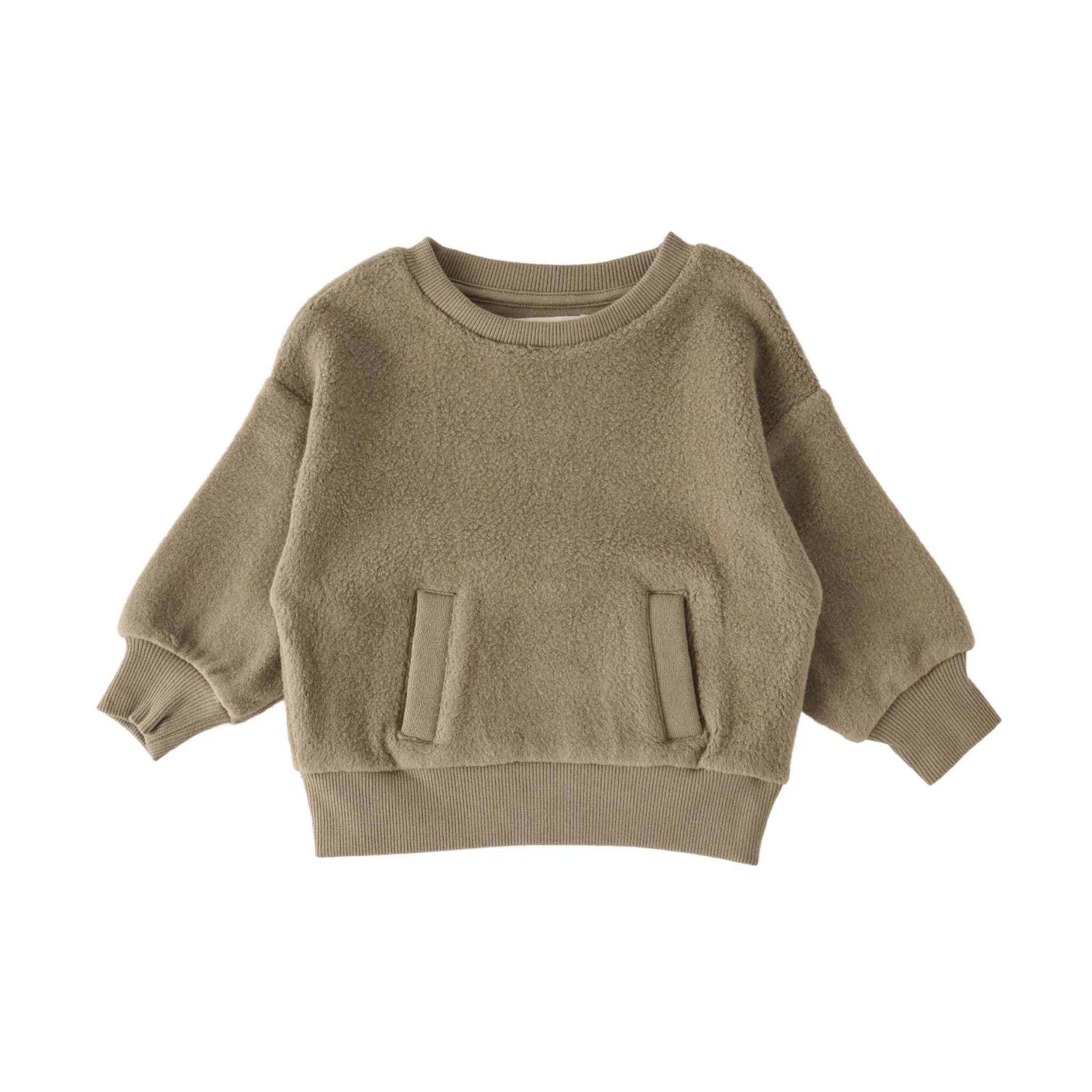 Teddy Fleece Kids Dropped Shoulder Sweatshirt - Moss