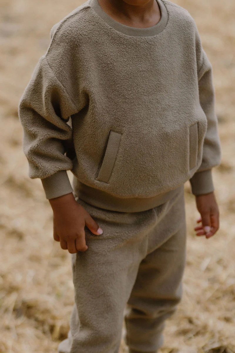 Teddy Fleece Kids Dropped Shoulder Sweatshirt - Moss - Image 4