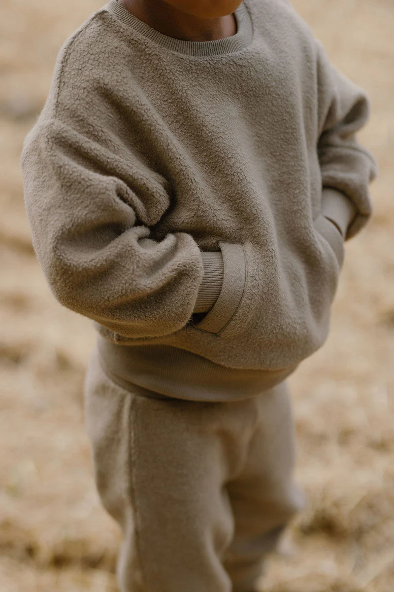 Teddy Fleece Kids Dropped Shoulder Sweatshirt - Moss - Image 5