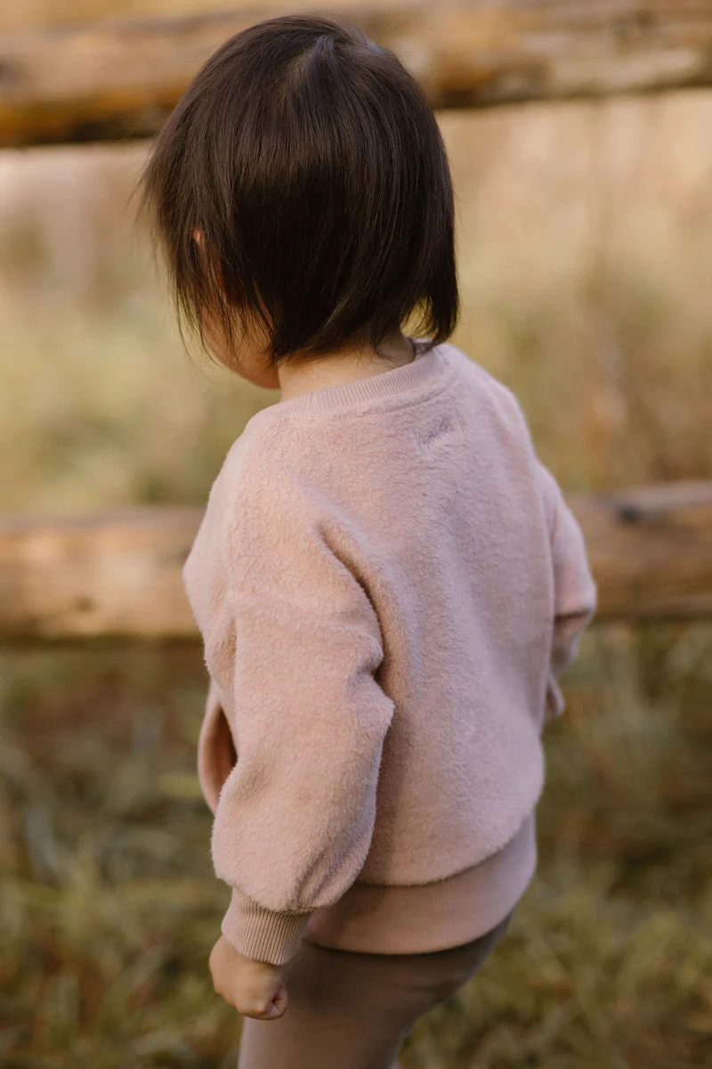 Teddy Fleece Kids Dropped Shoulder Sweatshirt - Rose Pink - Image 4