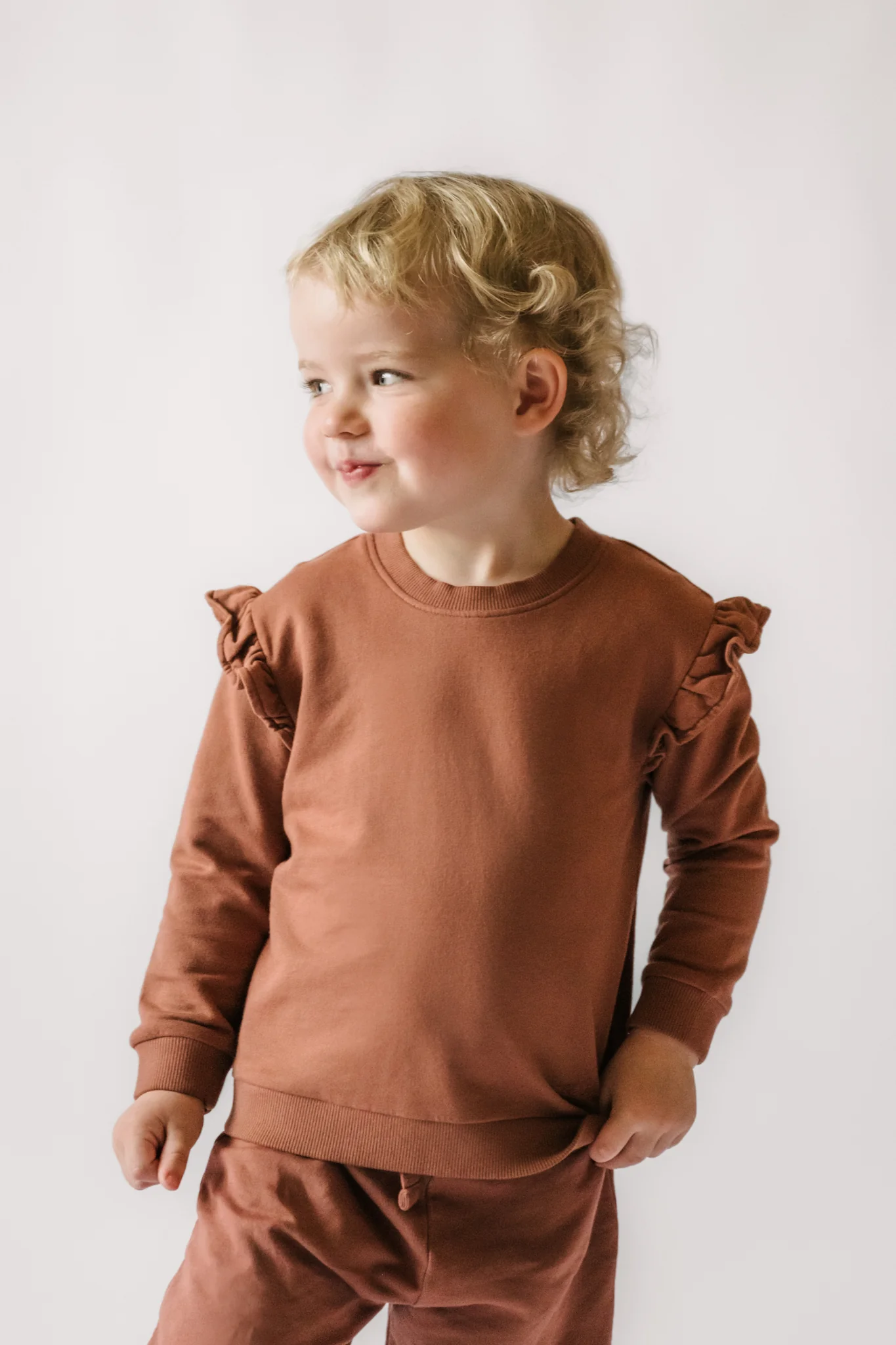French Terry Toddler Ruffle Sweatshirt - Clay - Image 4