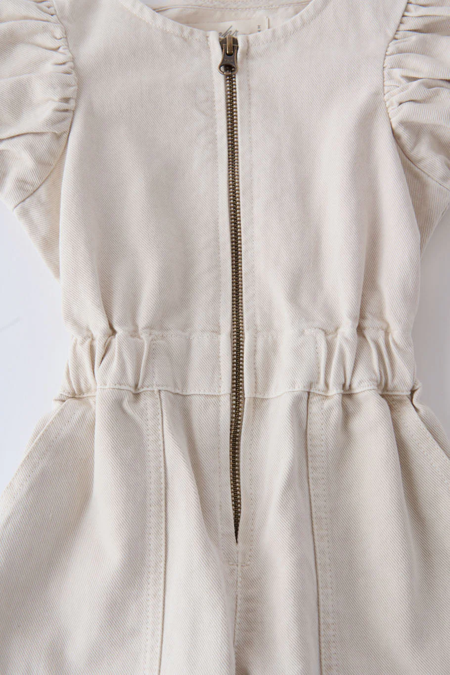 Vintage Twill Toddler Puff Sleeve Jumpsuit - Natural - Image 2