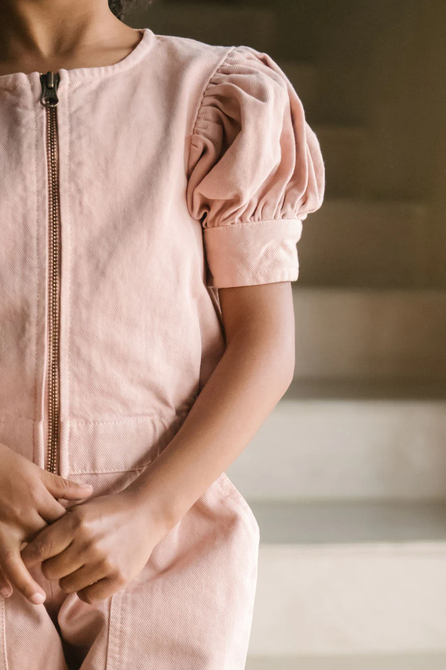 Vintage Twill Toddler Puff Sleeve Jumpsuit - Peony - Image 3