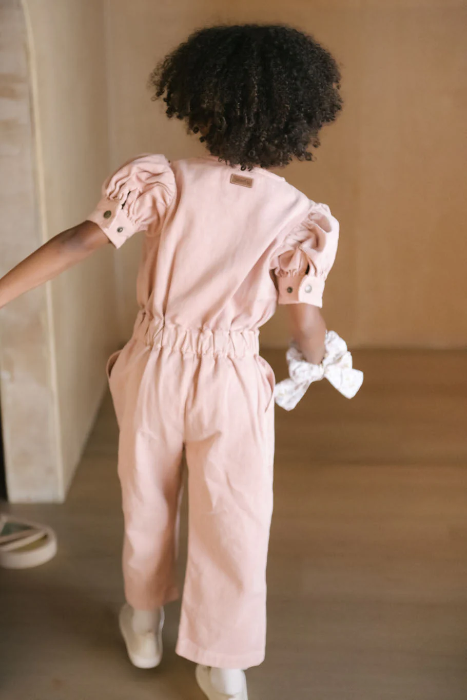Vintage Twill Toddler Puff Sleeve Jumpsuit - Peony - Image 4