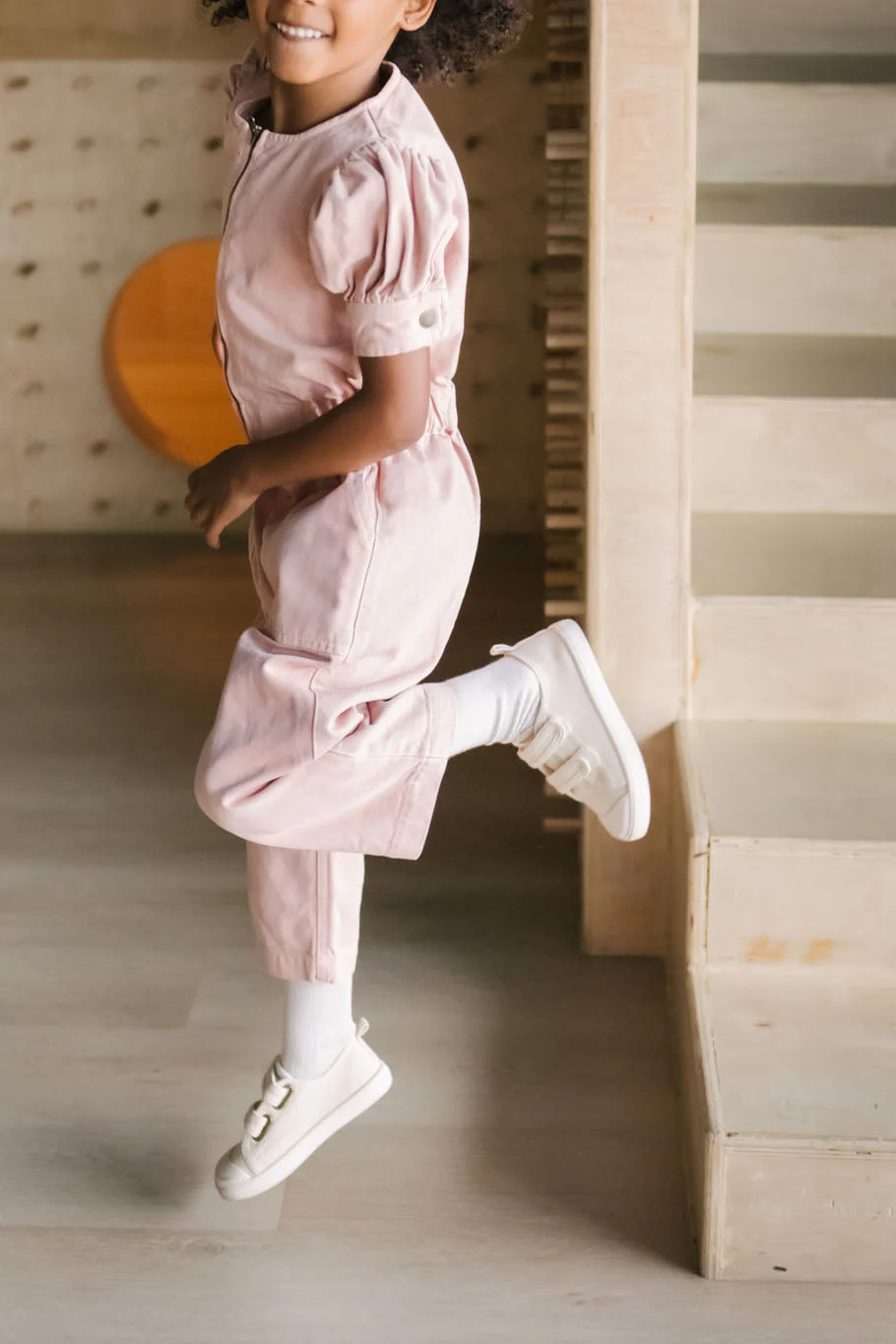 Vintage Twill Toddler Puff Sleeve Jumpsuit - Peony - Image 5