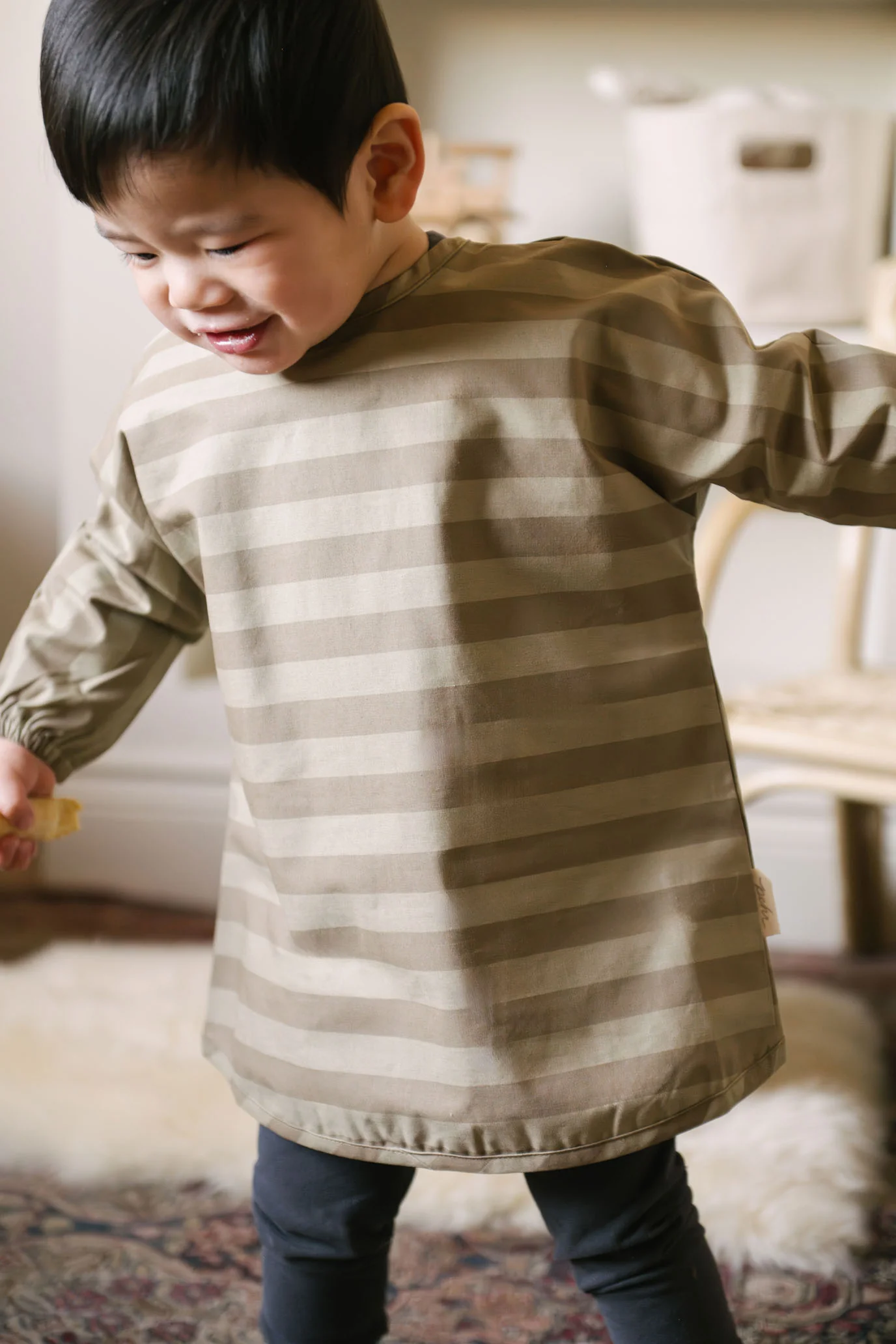 Water Repellent Baby Smock - Moss Stripe - Image 2