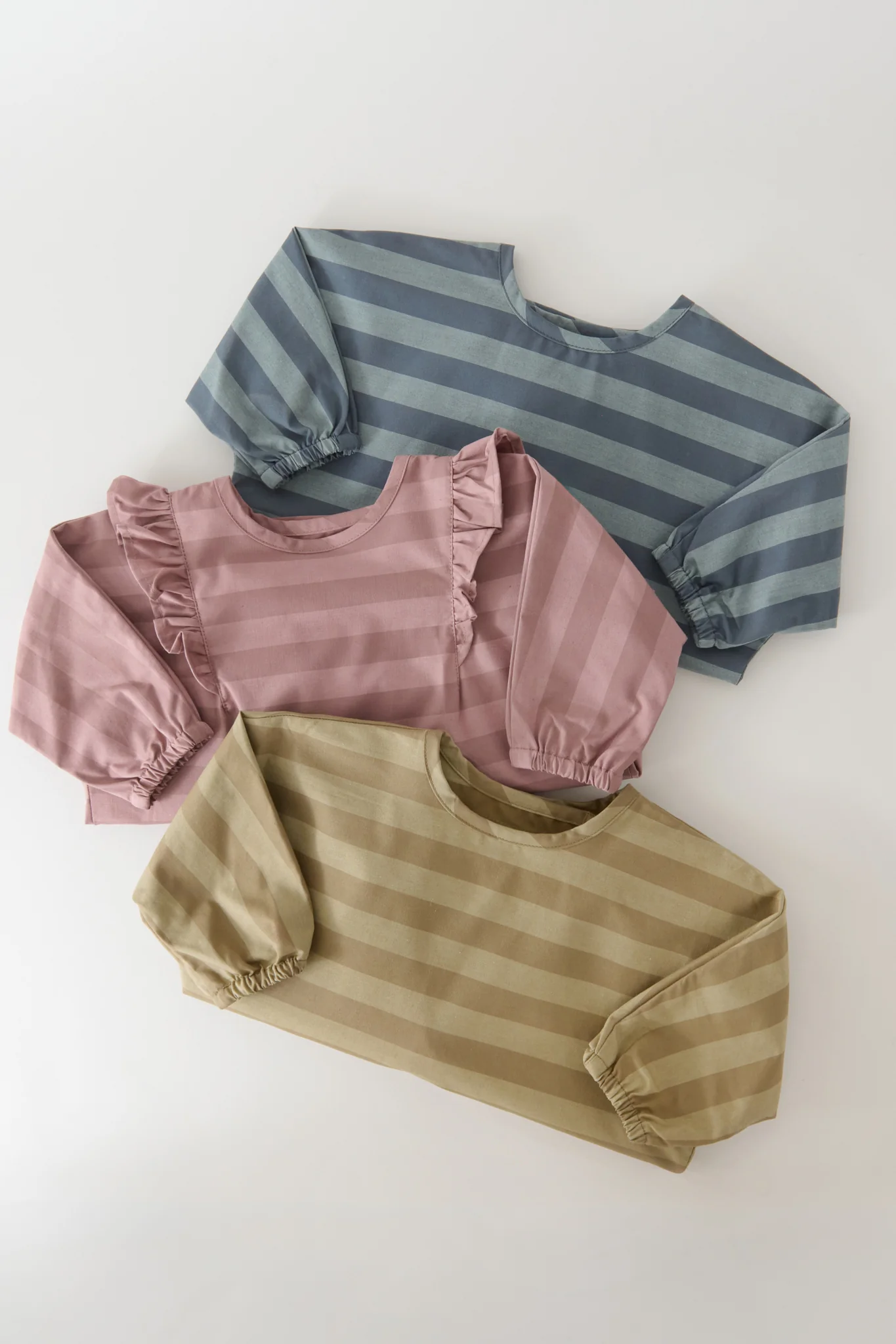 Water Repellent Ruffle Baby Smock - Thistle Stripe - Image 8